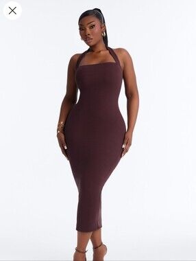 Fashion Nova Brown Halter Midi Dress